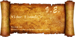 Vider Elemér névjegykártya